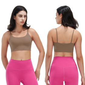 Women Strap Sport Bras Padded Strappy Crop Square Neck Low Impact Bras Sexy Fitness Tank Tops with Removable Pads Flat Straps for Gym Yoga Workout Run (Option: Brown_S)