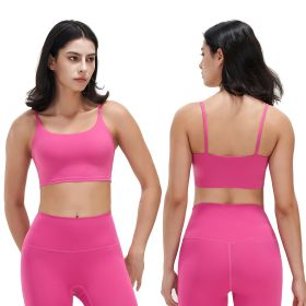 Women Strap Sport Bras Padded Strappy Crop Square Neck Low Impact Bras Sexy Fitness Tank Tops with Removable Pads Flat Straps for Gym Yoga Workout Run (Option: Pink_M)