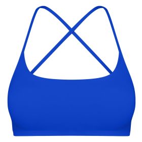 Women Cross Back Sport Bras Padded Strappy Crop Open Back Low Impact Bras Sexy Fitness Tank Tops with Removable Pads Thin Straps for Gym Yoga Workout (Option: Blue_S)