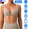 Women Deep V-Neck Sports Bras U-Shaped Back Sport Bras Padded Strappy Crop Open Back Low Impact Bras Sexy Fitness Tank Tops with Removable Pads for Gy