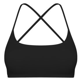 Women Cross Back Sport Bras Padded Strappy Crop Open Back Low Impact Bras Sexy Fitness Tank Tops with Removable Pads Thin Straps for Gym Yoga Workout (Option: Black_L)