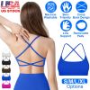 Women Cross Back Sport Bras Padded Strappy Crop Open Back Low Impact Bras Sexy Fitness Tank Tops with Removable Pads Thin Straps for Gym Yoga Workout