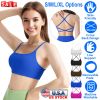 Women Cross Back Sport Bras Padded Strappy Crop Open Back Low Impact Bras Sexy Fitness Tank Tops with Removable Pads Thin Straps for Gym Yoga Workout