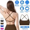 Women Cross Back Sport Bras Padded Strappy Crop Open Back Low Impact Bras Sexy Fitness Tank Tops with Removable Pads Thin Straps for Gym Yoga Workout