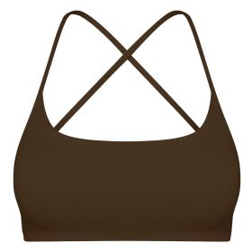 Women Cross Back Sport Bras Padded Strappy Crop Open Back Low Impact Bras Sexy Fitness Tank Tops with Removable Pads Thin Straps for Gym Yoga Workout (Option: Brown_L)