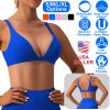 Women Deep V-Neck Sports Bras U-Shaped Back Sport Bras Padded Strappy Crop Open Back Low Impact Bras Sexy Fitness Tank Tops with Removable Pads for Gy
