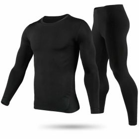 Men Thermal Underwear Set Long Johns Pants Long Sleeve Soft Underwear Kit Top Bottom Winter Sports Suits (Option: Black_2XL)