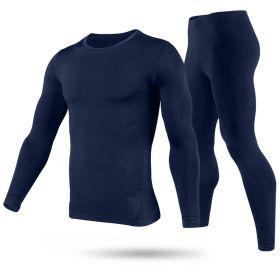 Men Thermal Underwear Set Long Johns Pants Long Sleeve Soft Underwear Kit Top Bottom Winter Sports Suits (Option: Navy_2XL)