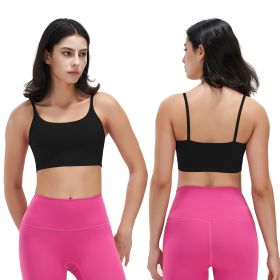 Women Strap Sport Bras Padded Strappy Crop Square Neck Low Impact Bras Sexy Fitness Tank Tops with Removable Pads Flat Straps for Gym Yoga Workout Run (Option: Black_L)