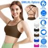 Women Cross Back Sport Bras Padded Strappy Crop Open Back Low Impact Bras Sexy Fitness Tank Tops with Removable Pads Thin Straps for Gym Yoga Workout