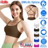 Women Cross Back Sport Bras Padded Strappy Crop Open Back Low Impact Bras Sexy Fitness Tank Tops with Removable Pads Thin Straps for Gym Yoga Workout