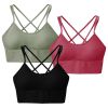 3Packs Women Cross Back Sport Bras Padded Strappy Medium Support Bras Sexy Fitness Tank Tops with Removable Pads for Gym Yoga Workout Running
