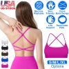 Women Cross Back Sport Bras Padded Strappy Crop Open Back Low Impact Bras Sexy Fitness Tank Tops with Removable Pads Thin Straps for Gym Yoga Workout