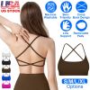 Women Cross Back Sport Bras Padded Strappy Crop Open Back Low Impact Bras Sexy Fitness Tank Tops with Removable Pads Thin Straps for Gym Yoga Workout