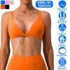 Women Deep V-Neck Sports Bras U-Shaped Back Sport Bras Padded Strappy Crop Open Back Low Impact Bras Sexy Fitness Tank Tops with Removable Pads for Gy