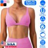 Women Deep V-Neck Sports Bras U-Shaped Back Sport Bras Padded Strappy Crop Open Back Low Impact Bras Sexy Fitness Tank Tops with Removable Pads for Gy