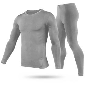 Men Thermal Underwear Set Long Johns Pants Long Sleeve Soft Underwear Kit Top Bottom Winter Sports Suits (Option: Grey_L)