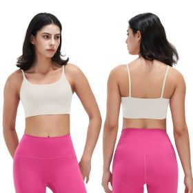 Women Strap Sport Bras Padded Strappy Crop Square Neck Low Impact Bras Sexy Fitness Tank Tops with Removable Pads Flat Straps for Gym Yoga Workout Run (Option: Ivory_XL)