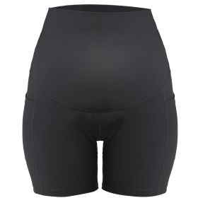 Women Maternity Shorts Seamless Pregnancy Underwear Shapewear Fitness Yoga Running Shorts High Waist Over The Belly Pants with Two Side Pockets (Option: BLK_M)