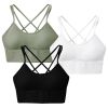 3Packs Women Cross Back Sport Bras Padded Strappy Medium Support Bras Sexy Fitness Tank Tops with Removable Pads for Gym Yoga Workout Running