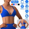 Women Deep V-Neck Sports Bras U-Shaped Back Sport Bras Padded Strappy Crop Open Back Low Impact Bras Sexy Fitness Tank Tops with Removable Pads for Gy
